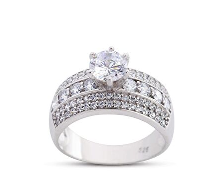 Kanal Tektaş Beyaz Renk Gümüş Yüzük  GMS196