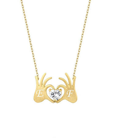 Kalpli El Harfli Sarı Renk Gümüş Kolye GMS2026