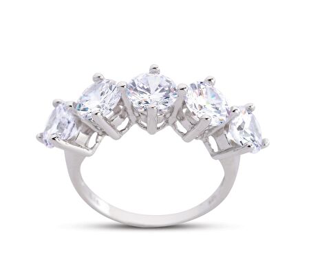 Kral Tacı Büyük Boy Beyaz Gümüş Beştaş Yüzük  GMS203