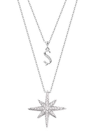 Harfli Kutup Yıldızı Gümüş Kolye GMS2033