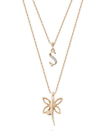 Harfli Yusufçuk Rose Renk Gümüş Kolye GMS2040