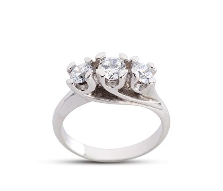 Pırlanta Montür Tria Gül Beyaz Gümüş Yüzük GMS219