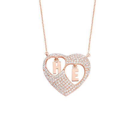 Sen ve Ben Kalpli Harfli Gümüş Kolye  GMS885