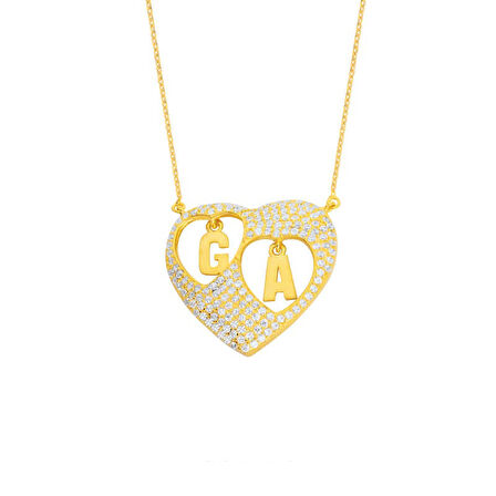 Sen ve Ben Kalpli Harfli Gümüş Kolye  GMS886