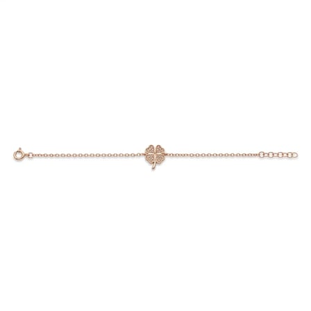 925 Ayar Yonca Figürlü Taş Detaylı Rose Gold Zincir Bileklik