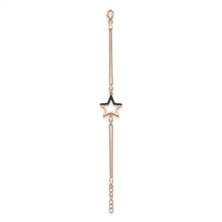 925 Ayar Gümüş Siyah Taş Detaylı Yıldız Figürlü Rose Gold Kadın Bileklik