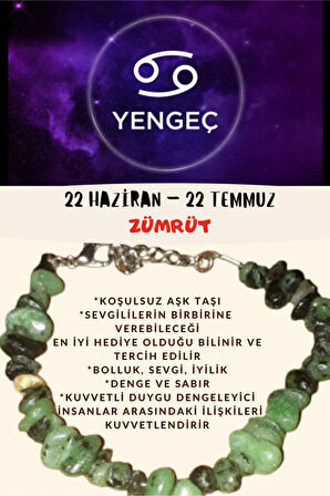 Sertifikalı Burç Taşı Yengeç Burcu Zümrüt Taşı Bileklik