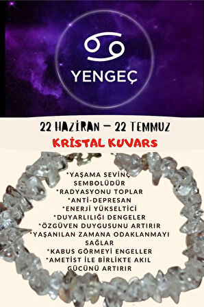 Sertifikalı Burç Taşı Yengeç Burcu Kristal Kuvars Taşı Bileklik