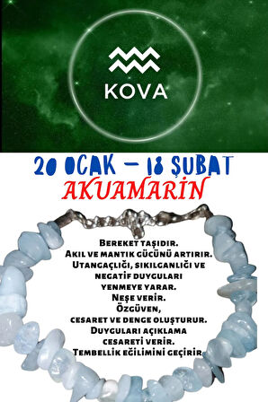 Sertifikalı Burç Taşı Kova Burcu Akuamarin Taşı Bileklik