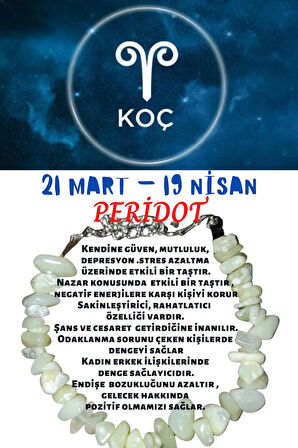 Sertifikalı Burç Taşı Koç Burcu Olivin Peridot Taşı Bileklik