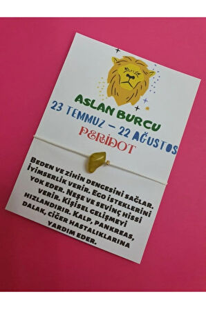 Sertifikalı Aslan Burcu Peridot Doğal Taşlı Ip Burç Bilekliği