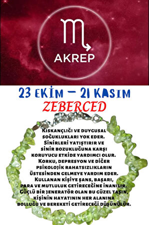 Sertifikalı Burç Taşı Akrep Burcu Zeberced Taşı Bileklik