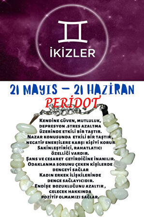 Sertifikalı Ikizler Burcu Burç Bilekliği Olivin Peridot