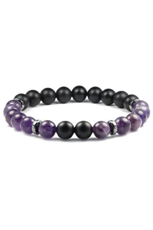 Sertifikalı Ametist Oniks Hematit Taşı Bileklik