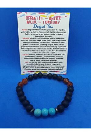 Sertifikalı Hematit Oniks Akik Turkuaz Taşı Tasarım Bileklik