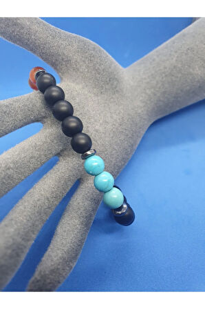 Sertifikalı Hematit Oniks Akik Turkuaz Taşı Tasarım Bileklik