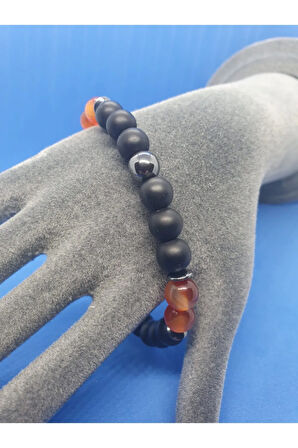 Sertifikalı Hematit Oniks Akik Turkuaz Taşı Tasarım Bileklik