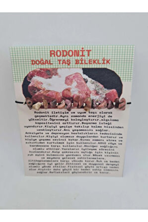 Sertifikalı Doğal Rodonit Taşı Bileklik Orijinal Doğal Taş
