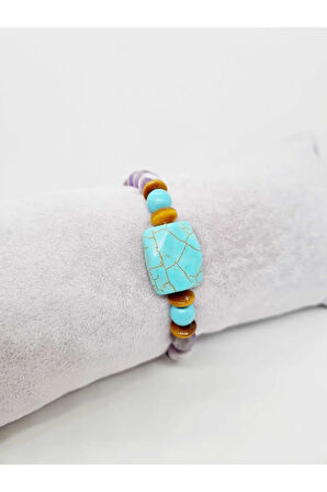 Sertifikalı Doğal Taş Cazibe Huzur Cesaret Bilekliği Kaplan Gözü Ametist Turkuaz Doğaltaş Bileklik