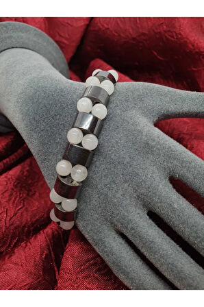 Sertifikalı Doğal Pembe Kuvars Hematit Taşı Rolex Bileklik