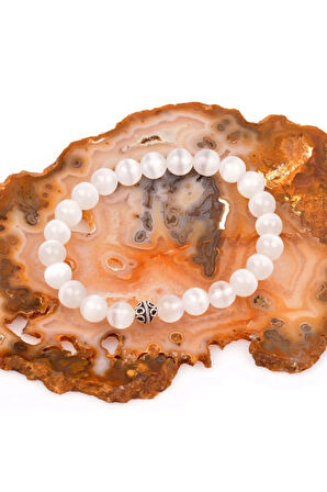 Sertifikalı Doğal Selenit Taşı Bileklik Orijinal Doğal Taş 8 Mm