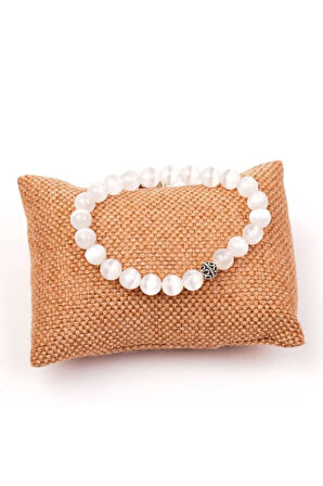 Sertifikalı Doğal Selenit Taşı Bileklik Orijinal Doğal Taş 8 Mm