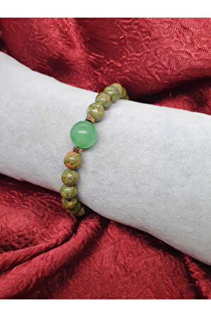 Sertifikalı Doğal Taş Unakit Aventurin Taşı Tasarım Bileklik