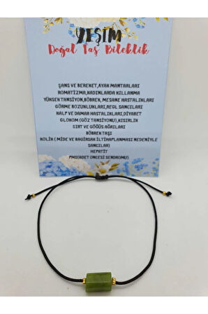 Sertifikalı Doğal Taş Yeşim Taşı Bileklik Siyah Ip