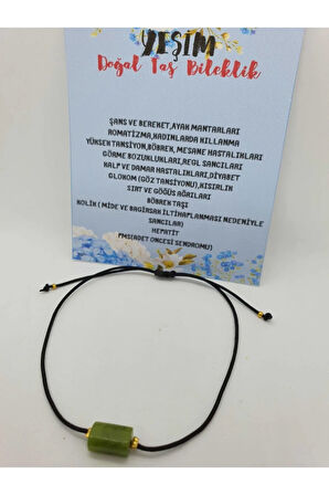 Sertifikalı Doğal Taş Yeşim Taşı Bileklik Siyah Ip