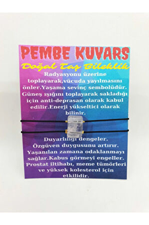 Sertifikalı Pembe Kuvars Doğal Taş Tasarım Bileklik