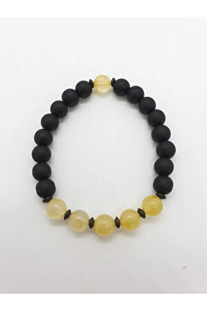 Sertifikalı Sitrin Hematit Oniks Doğal Taş Bileklik