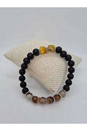 Sertifikalı Yosunlu Akik Ve Oniks Doğal Taş Bileklik