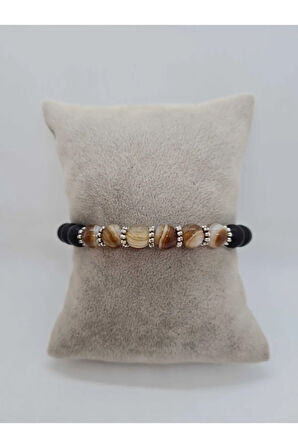 Sertifikalı Yosunlu Akik Ve Oniks Doğal Taş Bileklik