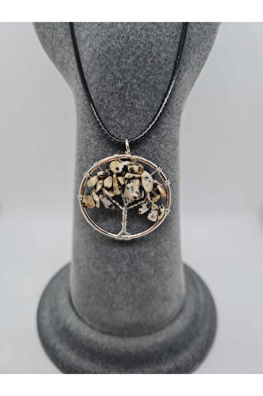 Sertifikalı Jasper Taşı Hayat Ağacı Kolye Orijinal Doğal Taş (ZİNCİR VE İP DAHİL)