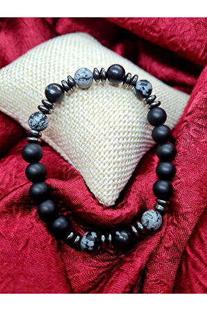 Sertifikalı Obsidyen Hematit Oniks Doğal Taş Bileklik