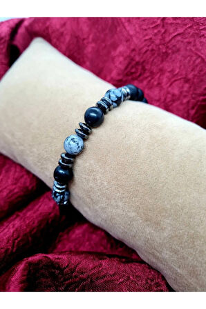 Sertifikalı Obsidyen Hematit Oniks Doğal Taş Bileklik