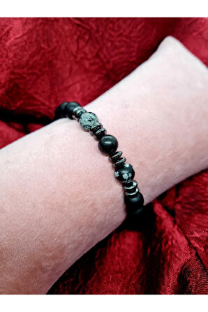 Sertifikalı Obsidyen Hematit Oniks Doğal Taş Bileklik