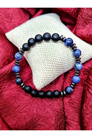 Sertifikalı Sodalit Hematit Oniks Doğal Taş Bileklik
