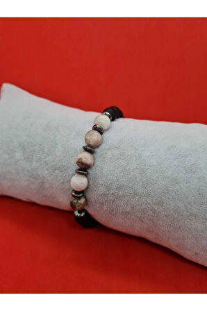 Sertifikalı Doğal Taş Kunzit & Hematit & Oniks Bileklik