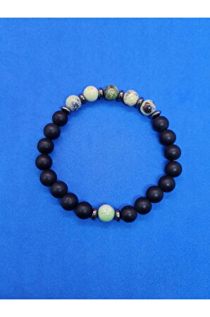 Sertifikalı Doğal Taş Krizopras Ve Hematit & Oniks Bileklik