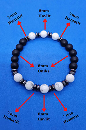 Sertifikalı Doğal Taş Havlit & Hematit & Oniks Bileklik