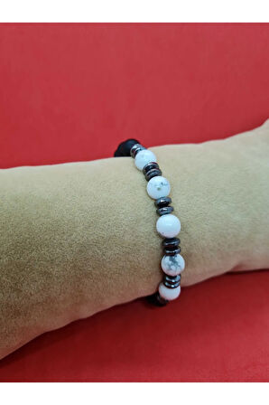 Sertifikalı Doğal Taş Havlit & Hematit & Oniks Bileklik