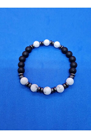 Sertifikalı Doğal Taş Havlit & Hematit & Oniks Bileklik