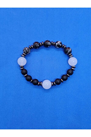 Sertifikalı Doğal Taş Obsidyen & Opal & Hematit & Oniks Taşı Bileklik