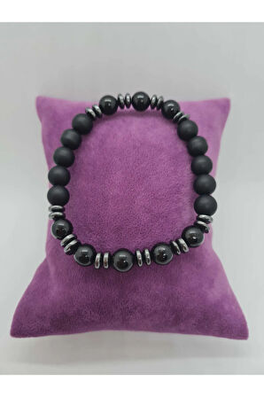 Sertifikalı Siyah Turmalin, Hematit, Oniks Doğal Taş Bileklik Tasarım