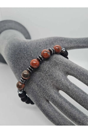 Sertifikalı Jasper , Hematit , Oniks Doğal Taş Bileklik Tasarım