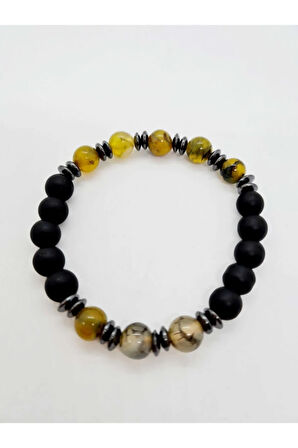 Sertifikalı Doğal Taş Yosunlu Akik , Hematit , Oniks Doğal Taş Bileklik