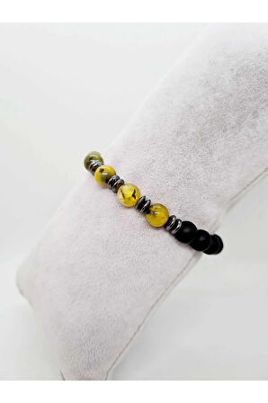 Sertifikalı Doğal Taş Yosunlu Akik , Hematit , Oniks Doğal Taş Bileklik