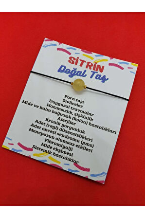 Sertifikalı Sitrin Doğal Taş Bileklik Makrome Ip Ayarlamalı Orijinal Doğal Taş