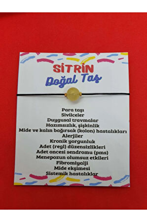 Sertifikalı Sitrin Doğal Taş Bileklik Makrome Ip Ayarlamalı Orijinal Doğal Taş